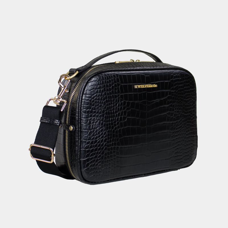 Luxe Diaper Clutch in Black Croc