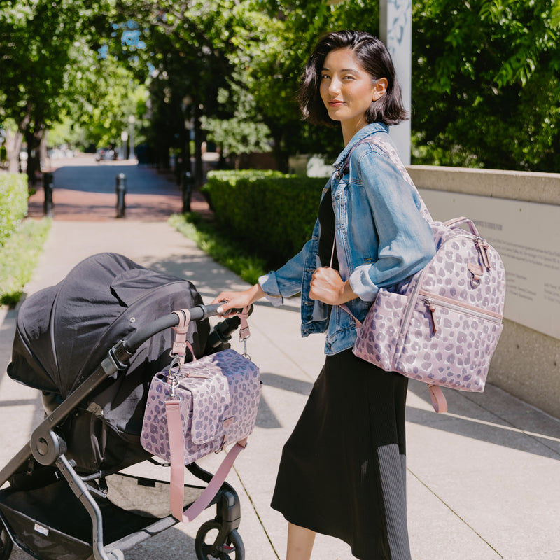 Midi-Go Diaper Bag Backpack in Pink Leopard