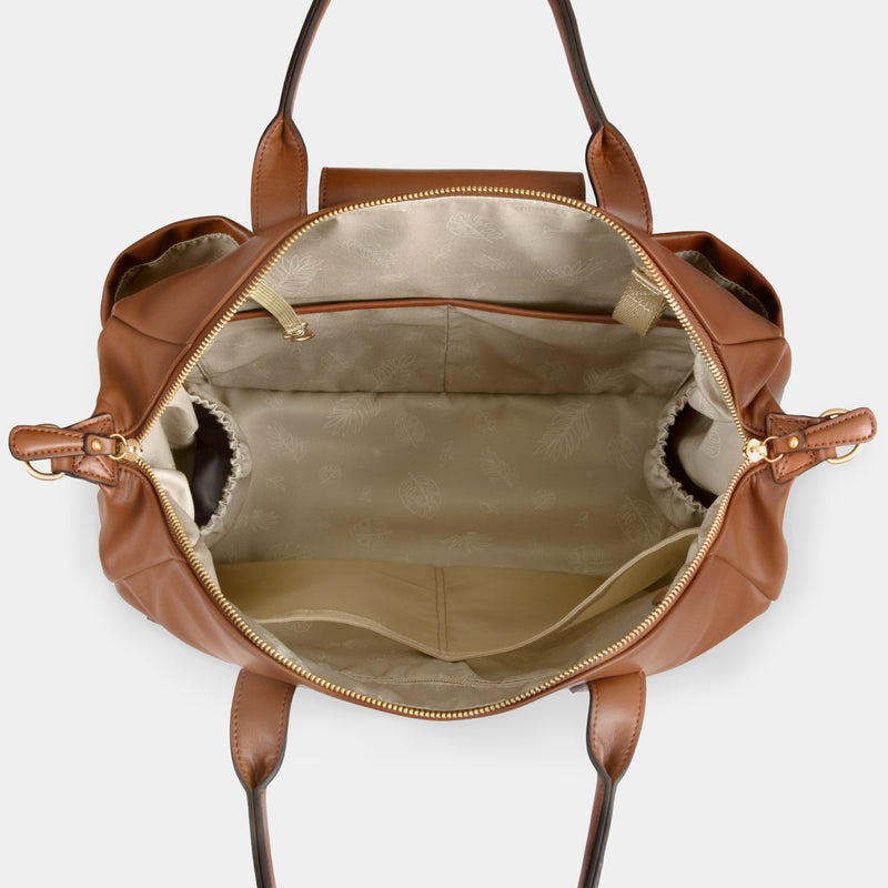 Peek-A-Boo Vegan Leather Diaper Bag Satchel 2.0 in Toffee