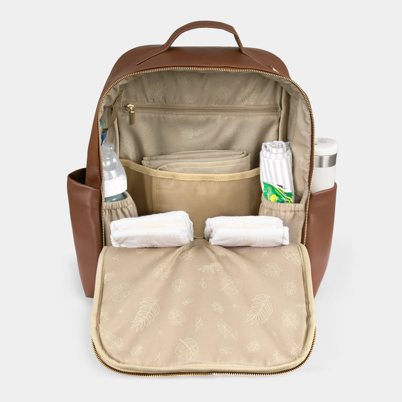 Peek-A-Boo Vegan Leather Diaper Bag Backpack 2.0 in Toffee