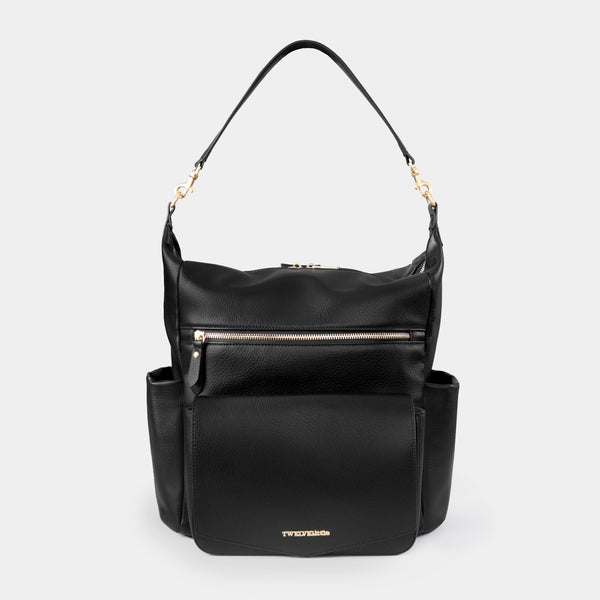 Peek-A-Boo Vegan Leather Convertible Hobo Backpack 2.0 in Black