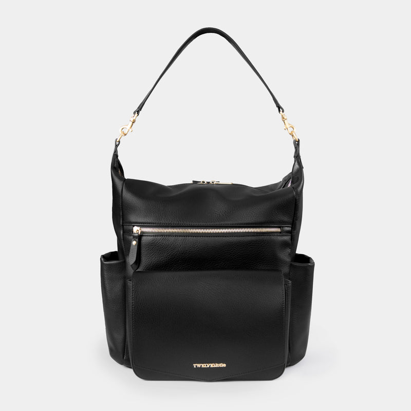 Peek-A-Boo Vegan Leather Convertible Hobo Backpack 2.0 in Black