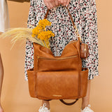 Peek-A-Boo Vegan Leather Convertible Hobo Backpack 2.0 in Toffee